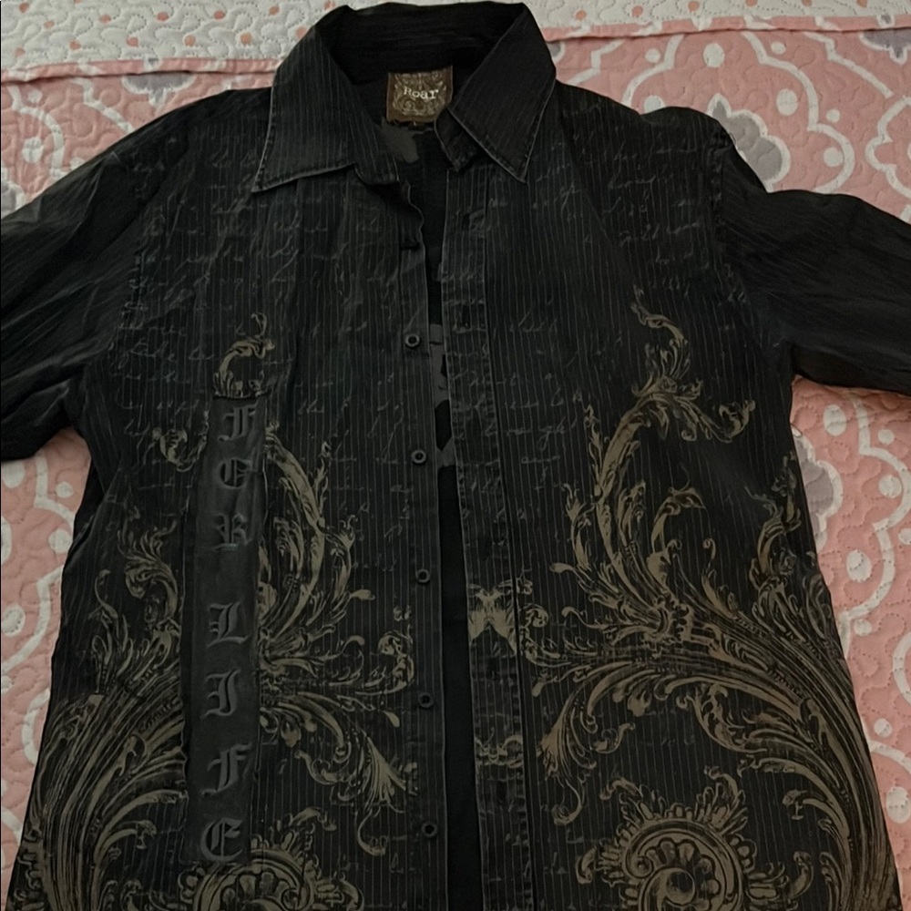Roar Black and Brown Lightweight Shirt Jacket with Intricate Design